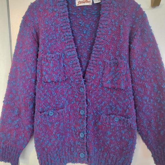 Vintage Vibrant Purple and Blue Women's Boucle Cardigan - Picture 4 of 8